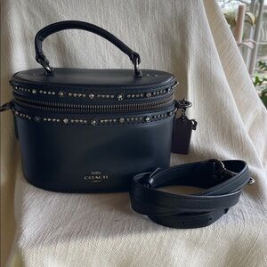 Coach Black Leather Crystal-Trim Vanity Crossbody Bag